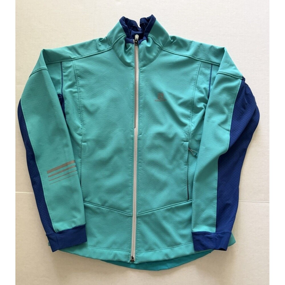 Salomon Women's Soft Shell Colorblock Running Jacket Size S Reflective Blue